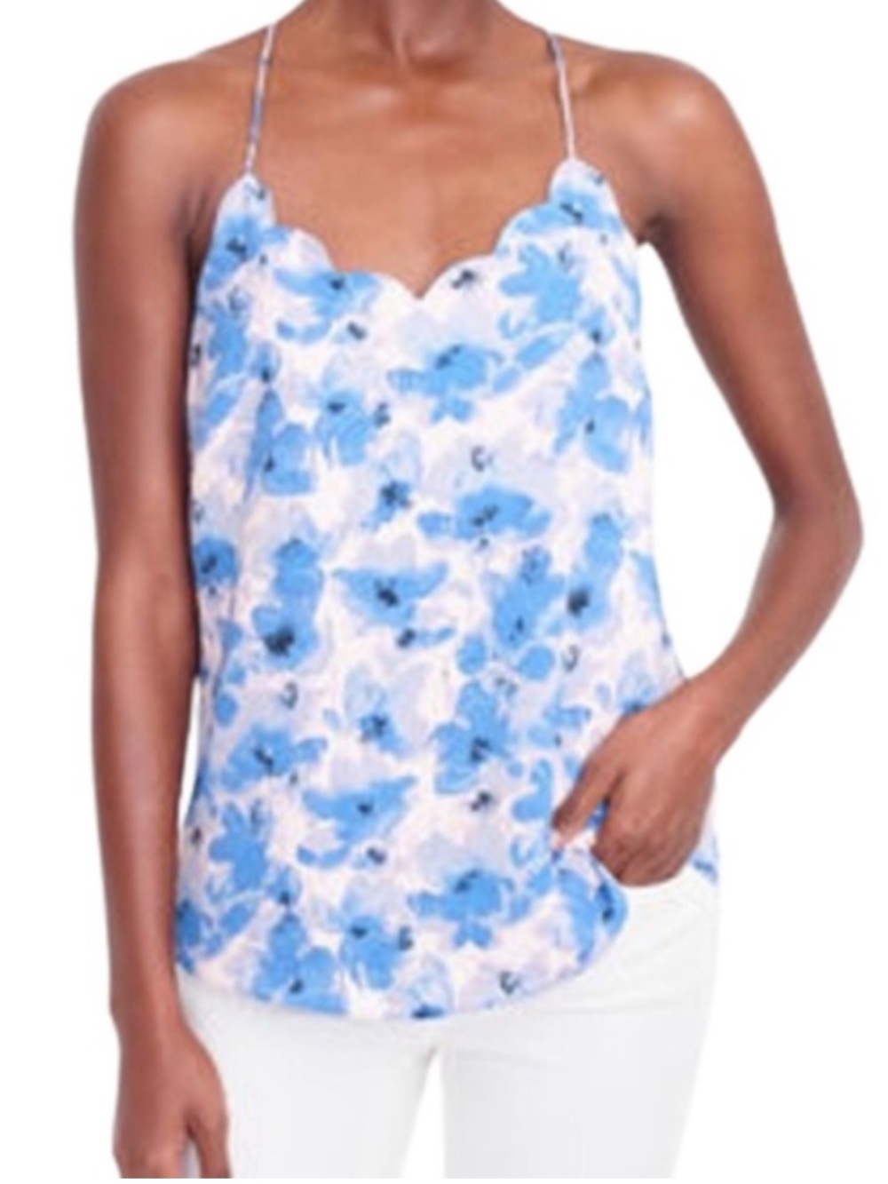 J. Crew Blue Floral Watercolor Scalloped Cami Tank